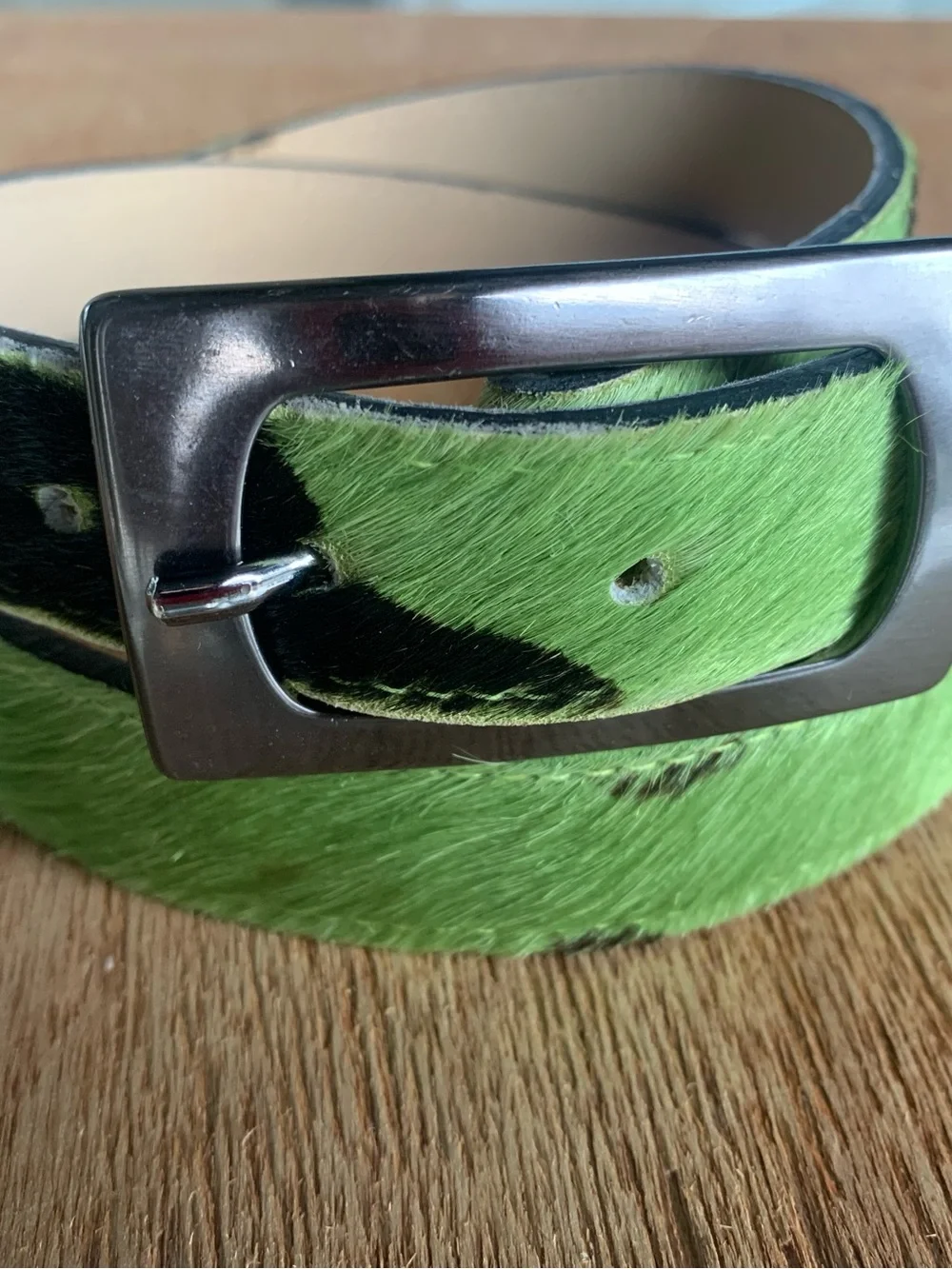 Elite Fresno CA  Lime Green Hair on Hide Leather Cowhide Belt  Medium